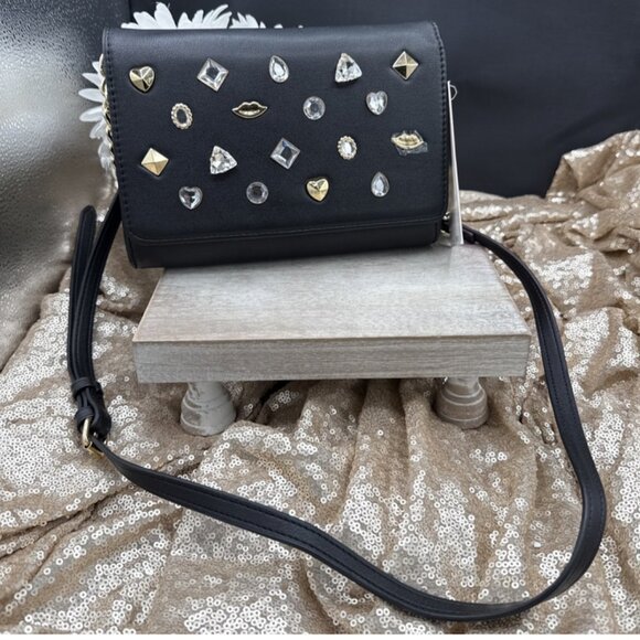 Stunning Betsey Johnson Jewel Accents Black Crossbody/Clutch NWT - Picture 6 of 6